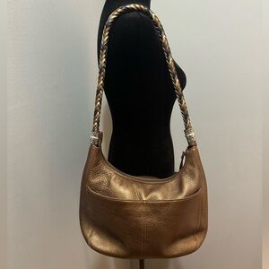 Brighton Hobo Barbados Women’s Handbag Bronzed Brown Pebbled Leather Braided
